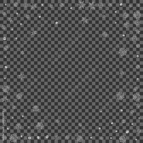 Metal Dot Background Transparent Vector. Confetti Effect Texture. Grey Snowflake Snowflake. Luminous Ice Pattern.