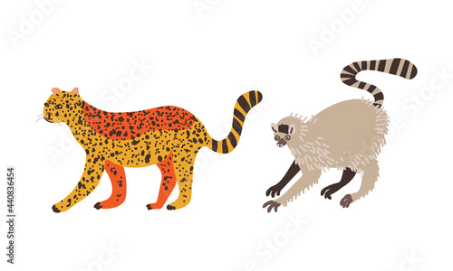 Spotted Cheetah and Lemur as African Animal Vector Set