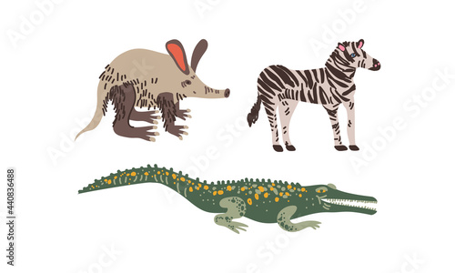 Zebra and Crocodile as African Animal Vector Set