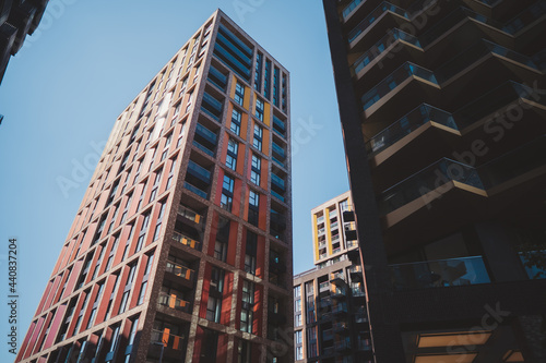 Photography The view of newbuild luxury flat houses at Embassy Gardens