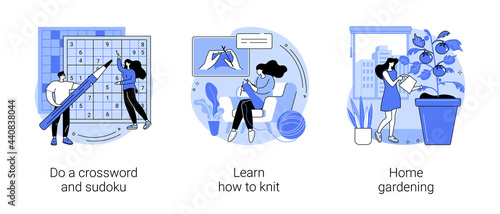 Quarantine leasure activity abstract concept vector illustrations.