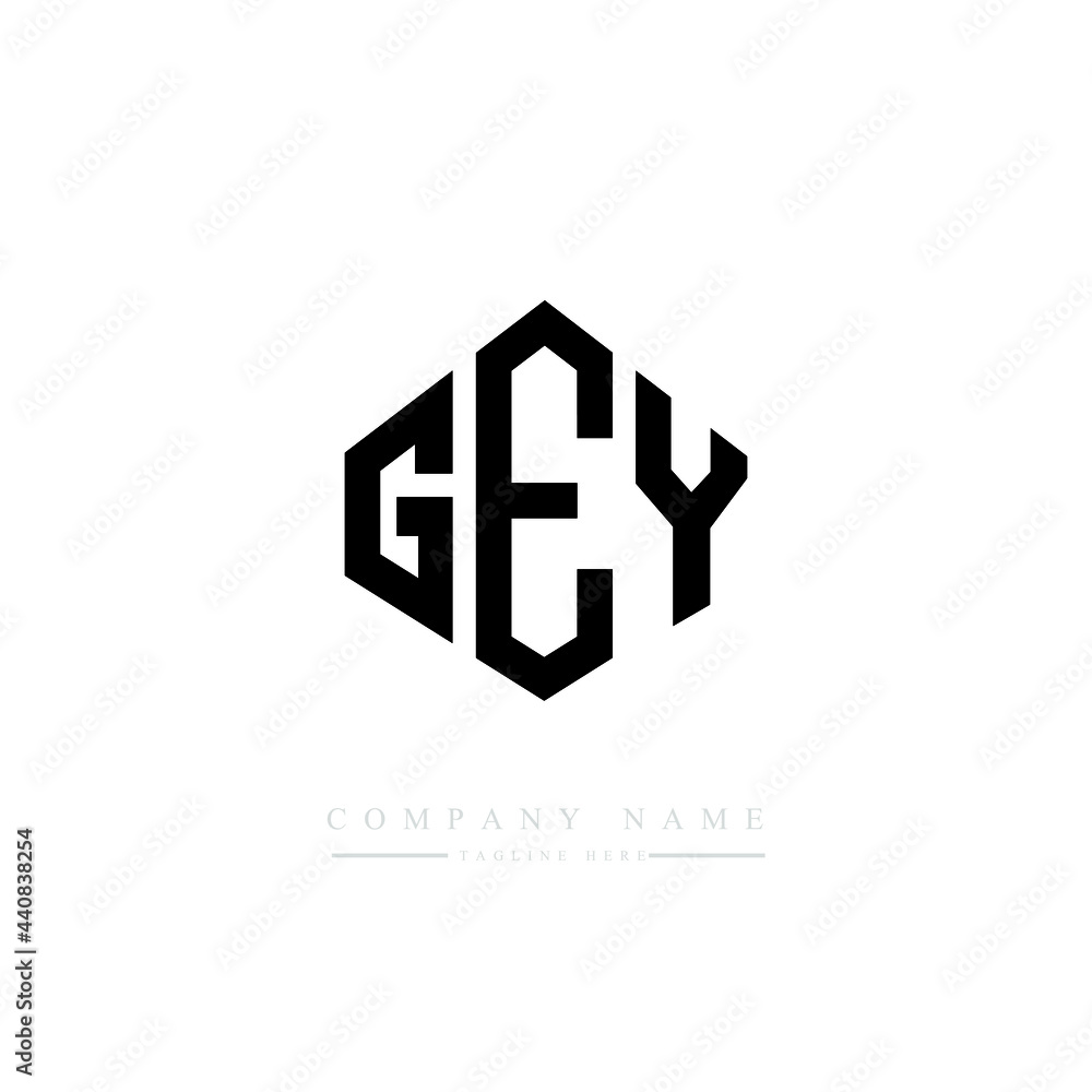 Obraz premium GEY letter logo design with polygon shape. GEY polygon logo monogram. GEY cube logo design. GEY hexagon vector logo template white and black colors. GEY monogram, GEY business and real estate logo. 