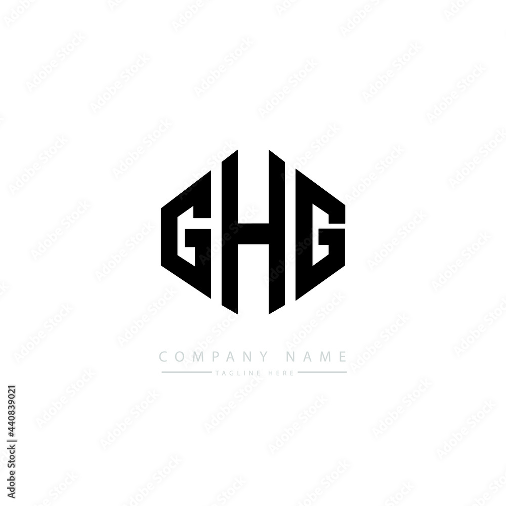 Fototapeta premium GHG letter logo design with polygon shape. GHG polygon logo monogram. GHG cube logo design. GHG hexagon vector logo template white and black colors. GHG monogram, GHG business and real estate logo. 