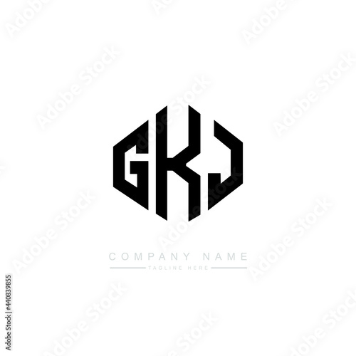 GKJ letter logo design with polygon shape. GKJ polygon logo monogram. GKJ cube logo design. GKJ hexagon vector logo template white and black colors. GKJ monogram, GKJ business and real estate logo. 