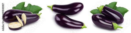 Eggplant or aubergine isolated on white background with full depth of field, Set or collection