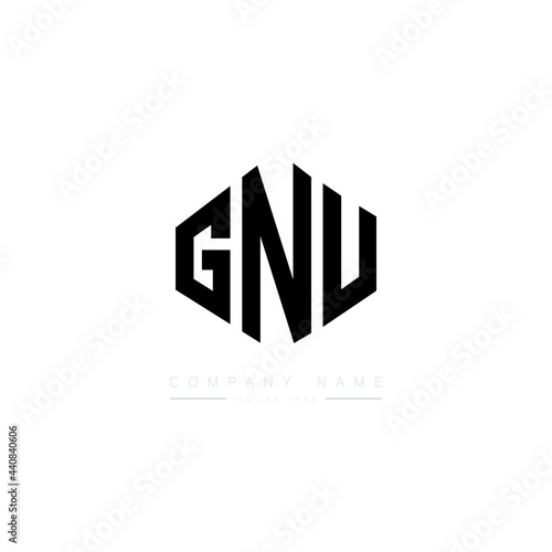 GNU letter logo design with polygon shape. GNU polygon logo monogram. GNU cube logo design. GNU hexagon vector logo template white and black colors. GNU monogram, GNU business and real estate logo. 