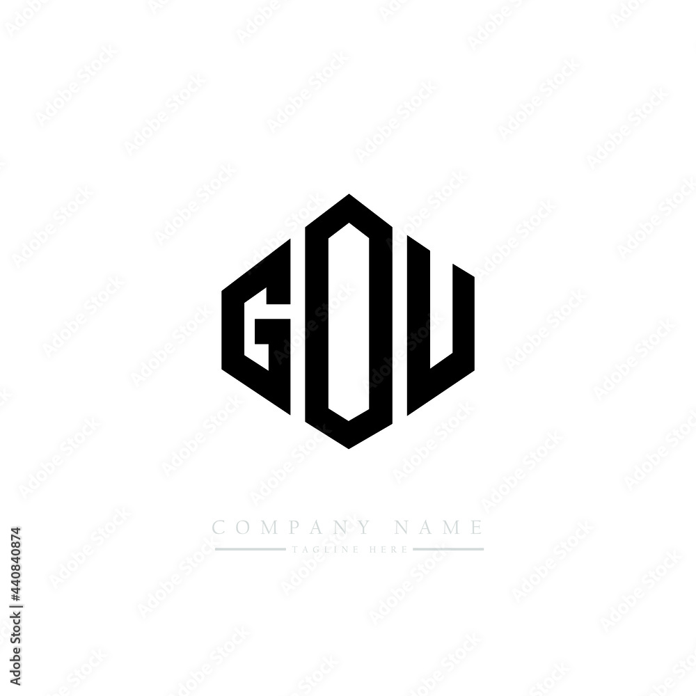 GOU letter logo design with polygon shape. GOU polygon logo monogram. GOU cube logo design. GOU hexagon vector logo template white and black colors. GOU monogram, GOU business and real estate logo. 