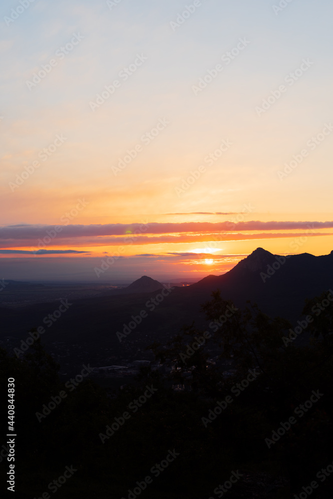 Mountain Landscape. Panoramic View Of Mountains Against Sky During Sunset