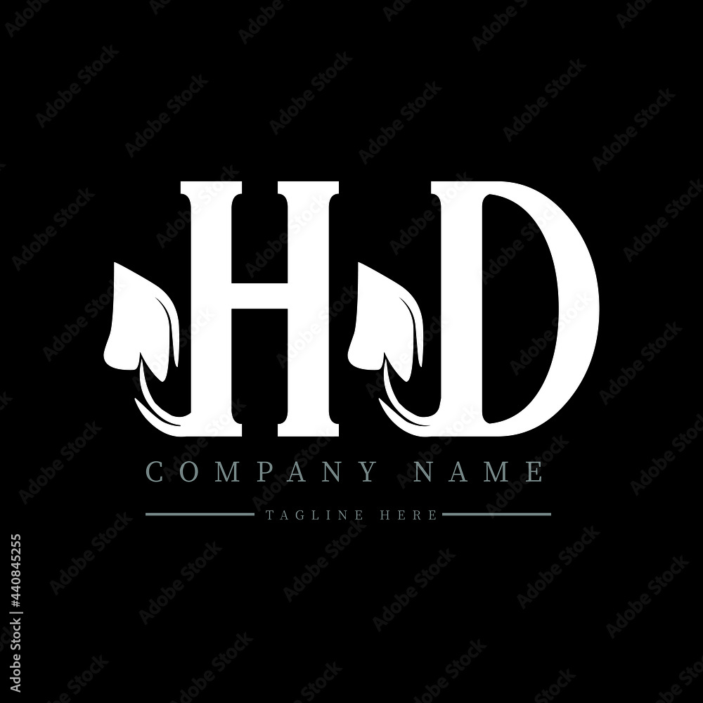 HD letter logo design. HD letter with leaf shape. HD Creative two