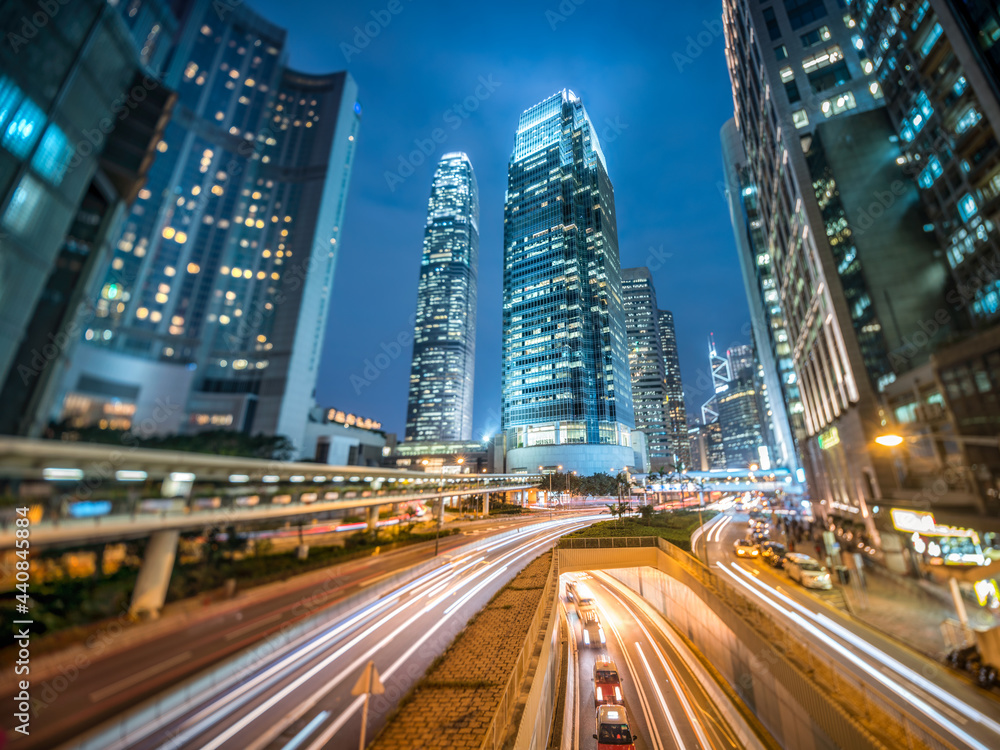 Modern skyscraper architecture in Hong Kong at night, China Modern skyscraper architecture in Hong Kong at night, China