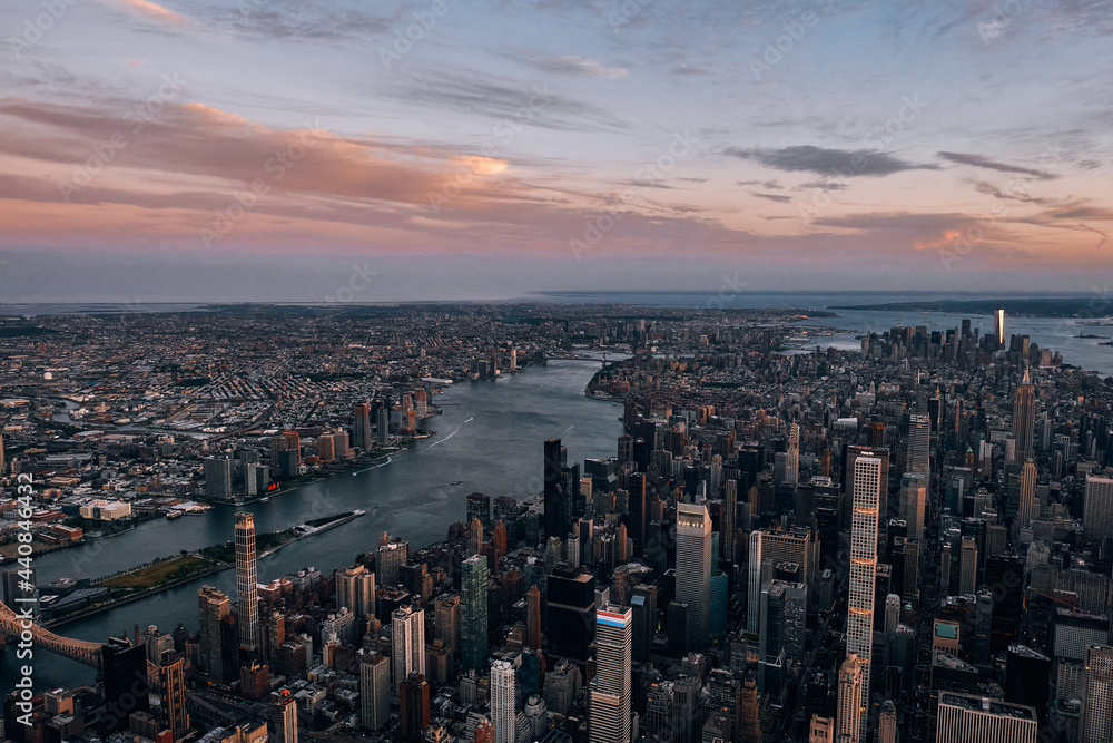 An Aerial View of Midtown Manhattan and Roosevelt Island in New York City