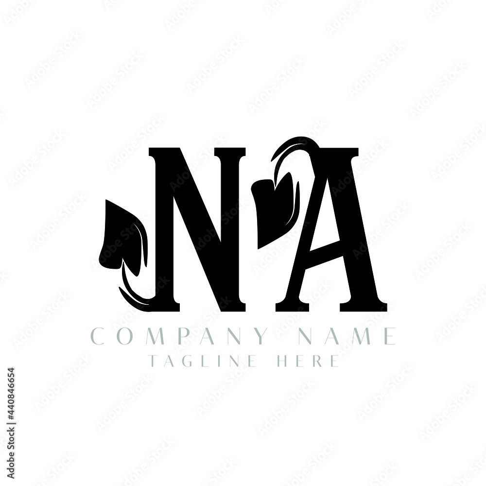 NA letter logo design. NA letter with leaf shape. NA Creative two