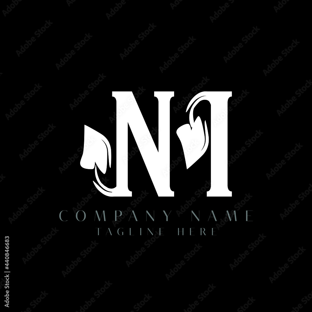 NI letter logo design. NI letter with leaf shape. NI Creative two letter logo. Two letters NI
