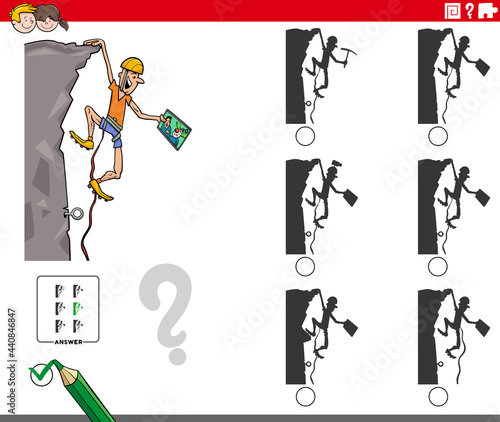 educational shadows game with cartoon climber character