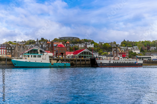 A view from a boat towards the landing at Oban, Scotland on a summers day