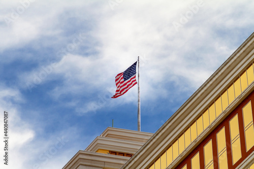 United States flag on a building’s roof