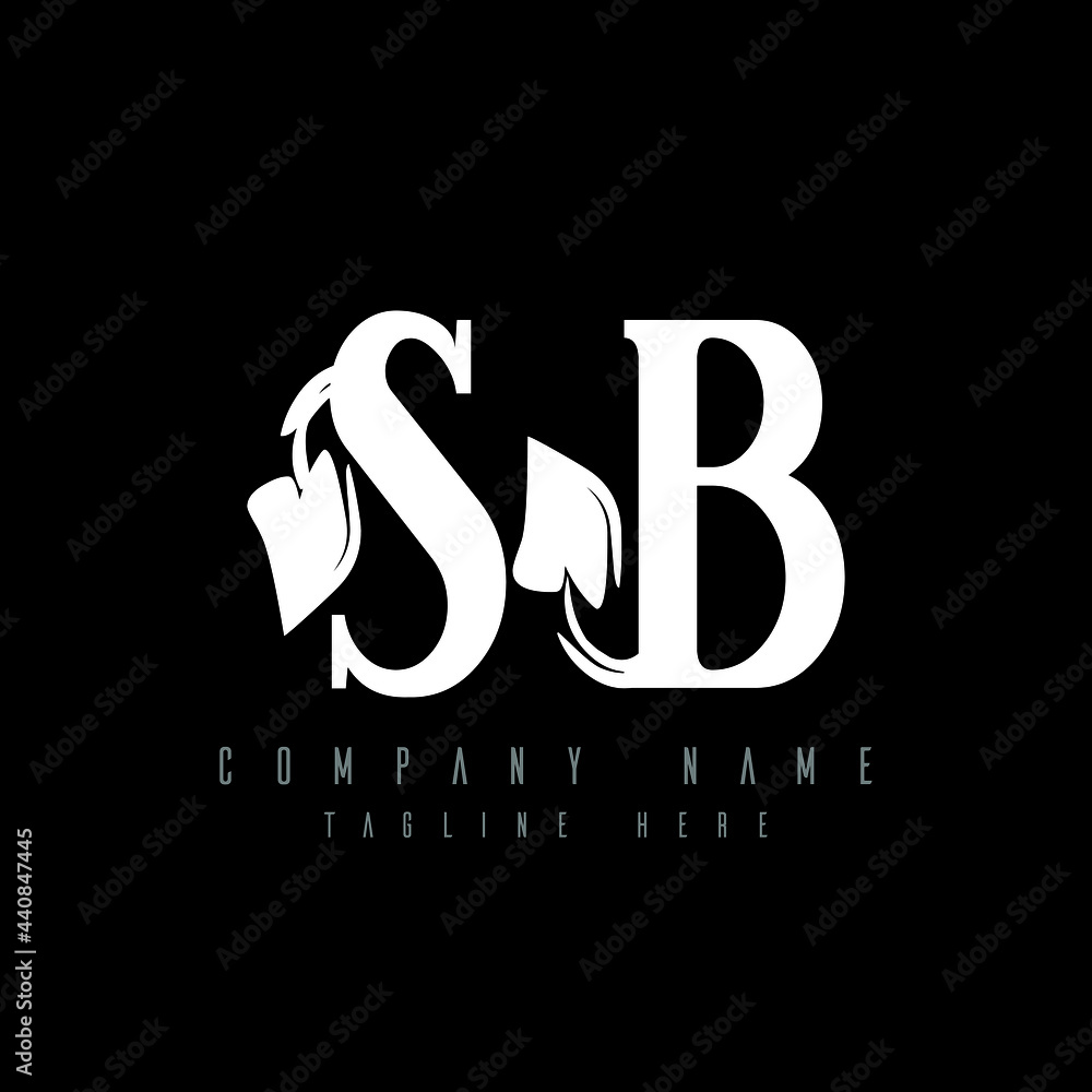 SB letter logo design. SB letter with leaf shape. SB Creative two