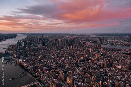 An Aerial View of Lower Manhattan and Hudson River in New York City