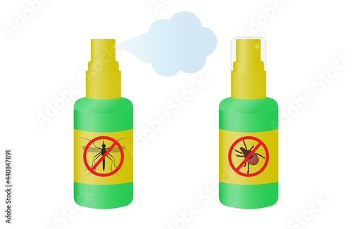 Mosquito and tisk sprey. Vector illustration in a cartoon style.