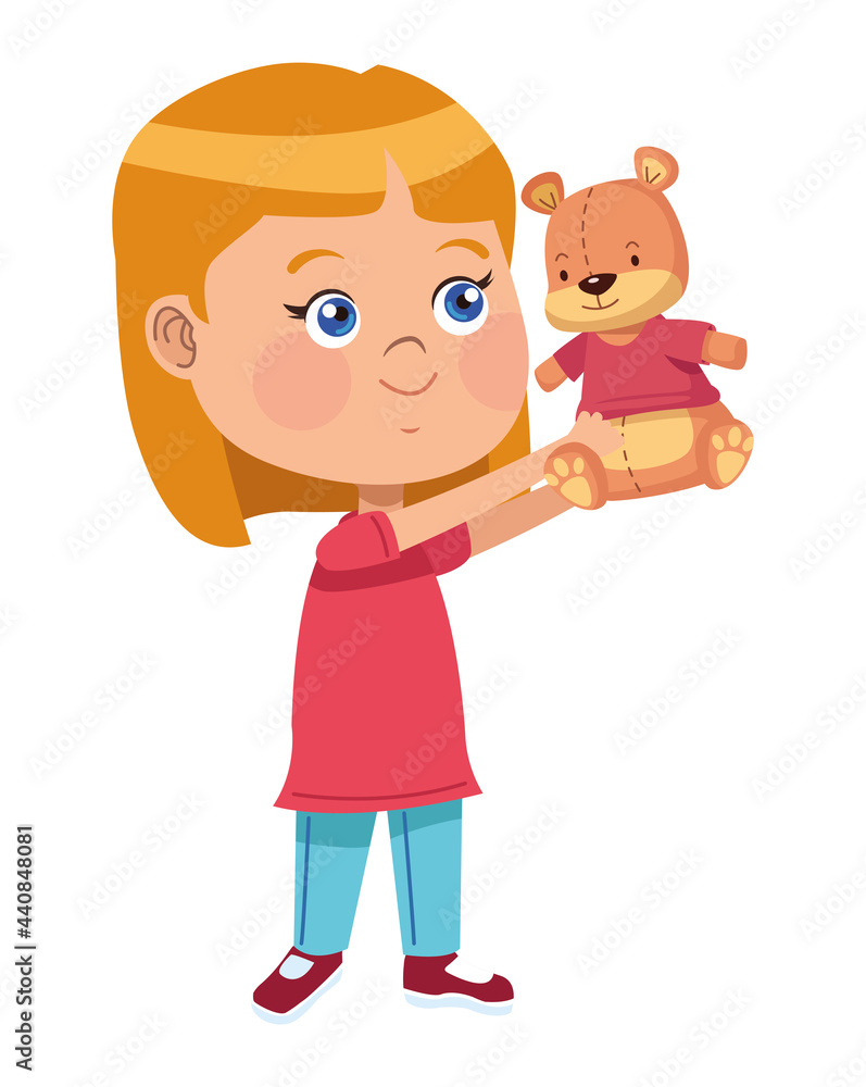 girl playing with bear