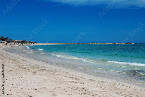 Wonderful view of the lagoon  seashore  white sand beach and blue sea. Djerba Island  Tunisia