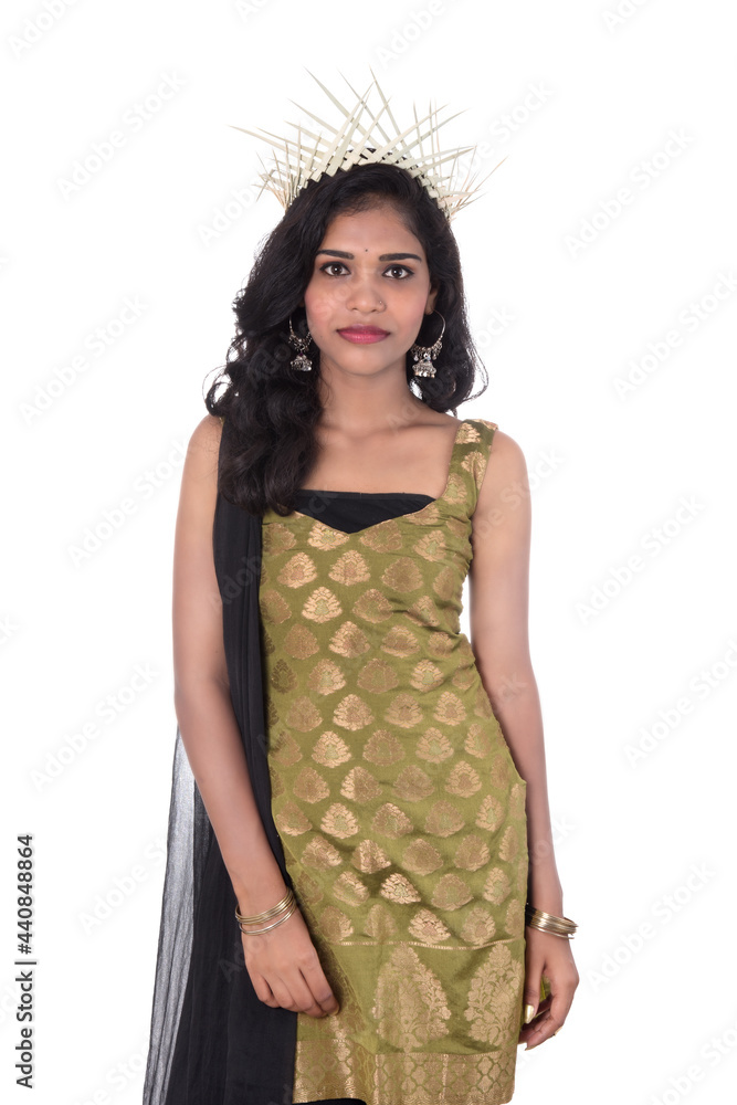 Beautiful young girl posing on white background Beautiful young girl posing on white background