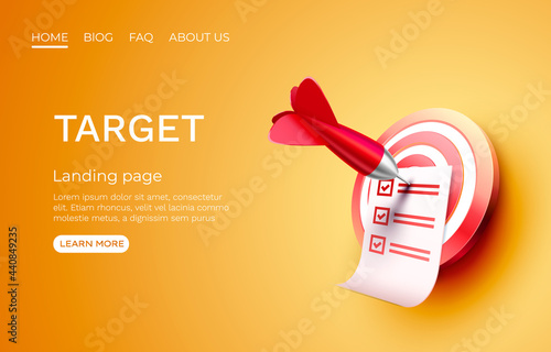 Target landing page, banner business 3d icon. Vector
