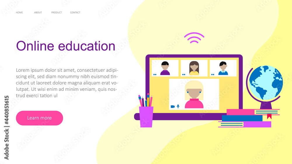 Students Learning Online at Home. Digital Classroom Online Education back to school concept. Web template Distance Learning. Vector Illustration. Students Learning Online at Home. Digital Classroom Online Education back to school concept. Web template Distance Learning. Vector Illustration.