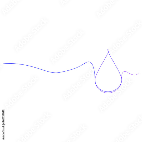 Капля одна линия. Drop one line. Colored vector outline. Isolated white background.