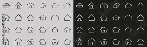 Simple set of line vector home icons. Contains house symbols at interest, infuse house and more. Editable stroke. 480x480 pixels perfect