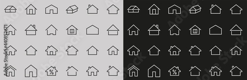Simple set of line vector home icons. Contains house symbols at interest, infuse house and more. Editable stroke. 480x480 pixels perfect
