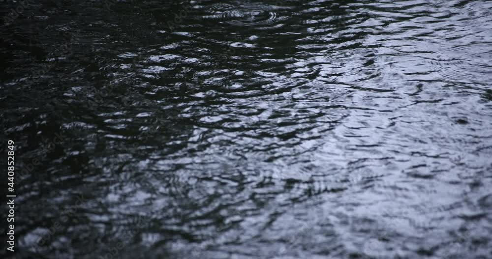 A slow motion of rain drop in the water the pond rainy day closeup A slow motion of rain drop in the water the pond rainy day closeup