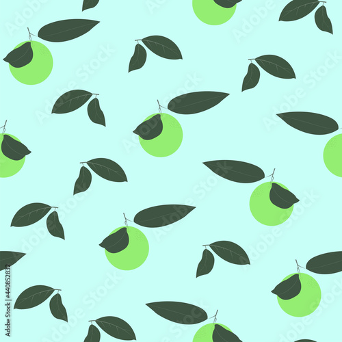 Lime seamless pattern Vector illustration in flat design Fresh citrus fruit with branch and leaves on light blue background