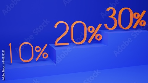  ten and twenty percent, thirty percent, 10%,20%, 30%, blue, orange.