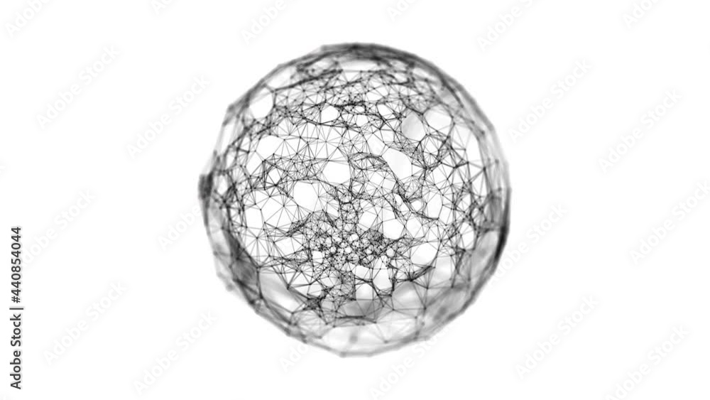 Abstract plexus sphere made of black dots and lines on a white background. Looped 4k animation. Abstract plexus sphere made of black dots and lines on a white background. Looped 4k animation.