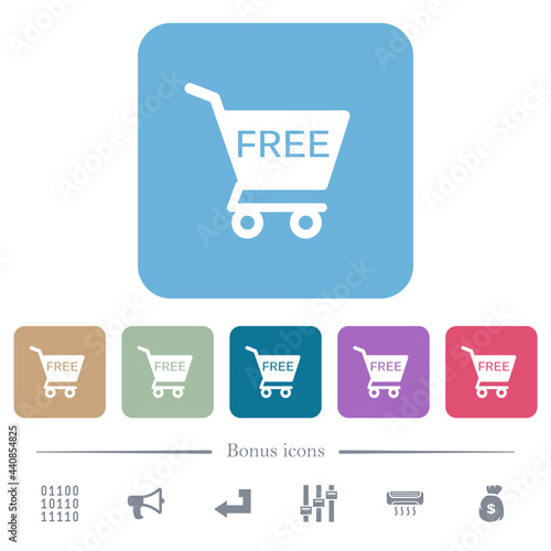 Free shopping cart flat icons on color rounded square backgrounds
