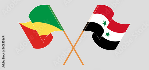 Crossed and waving flags of Republic of the Congo and Syria