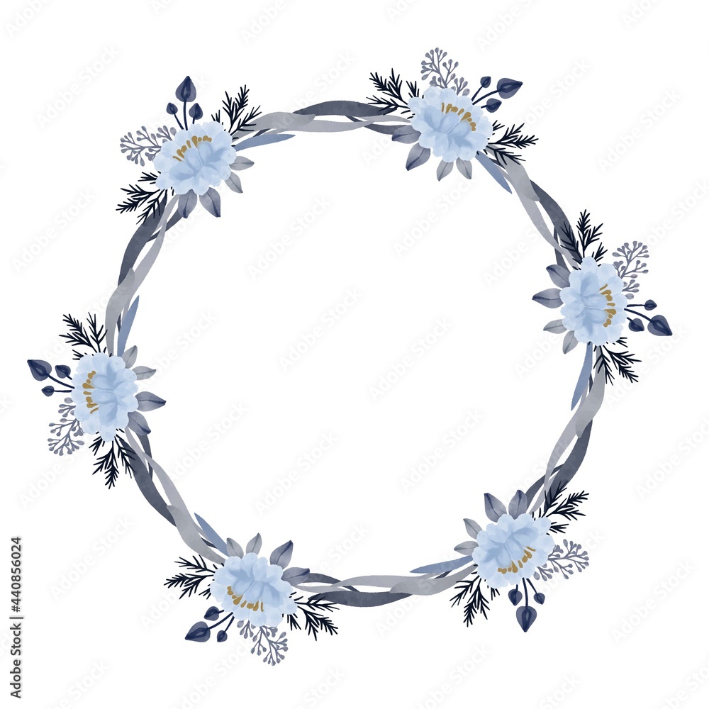 circle frame with soft blue roses border
