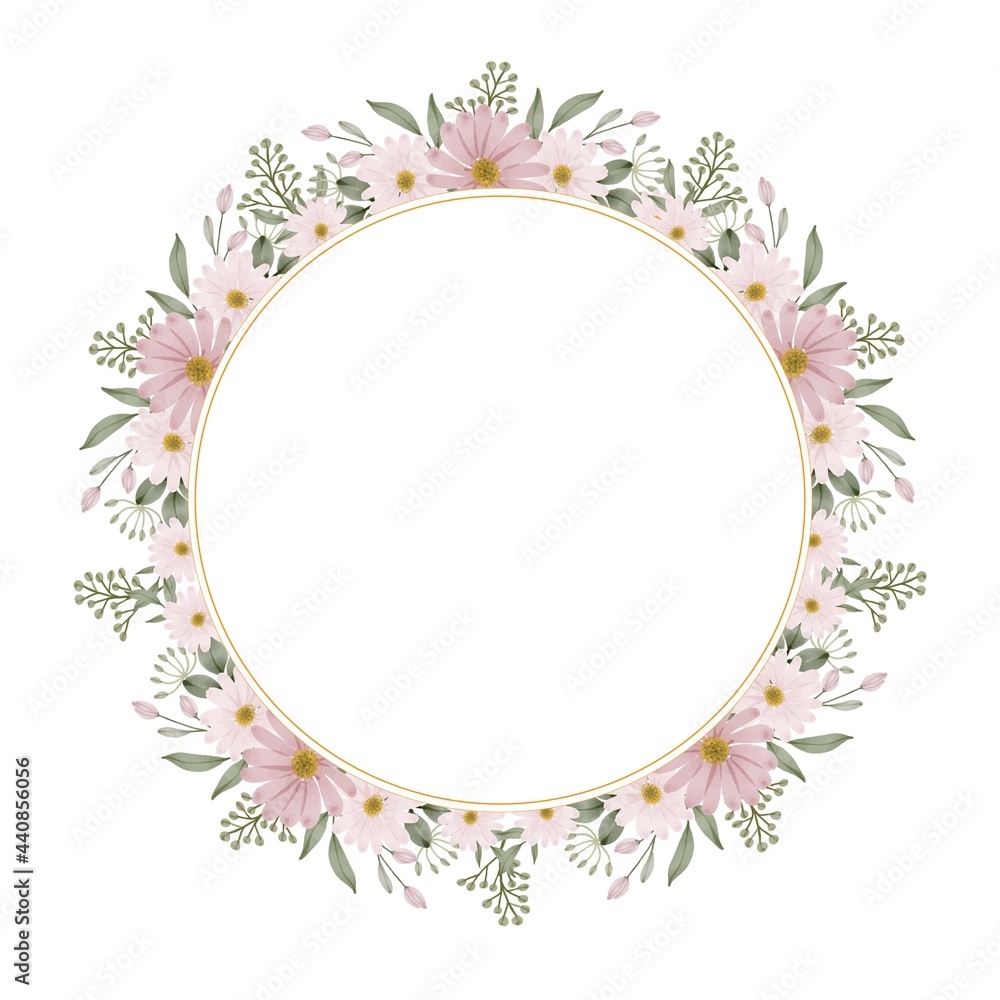 circle pink daisy frame for greeting and wedding card