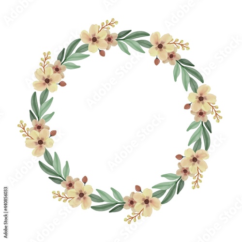circle frame with yellow flowers and green leaves border