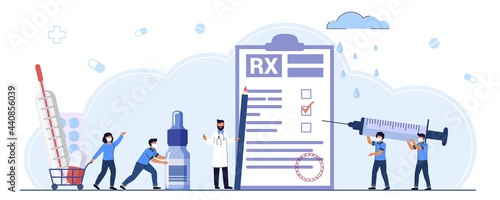RX medical prescription drug vector illustration concept Medicine prescription with medicines Prescription form Doctor writes signature in recipe Disease therapy pills Evidence-based medicine