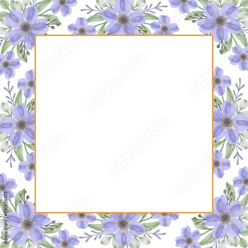 square frame with purple bouquet flower watercolor border