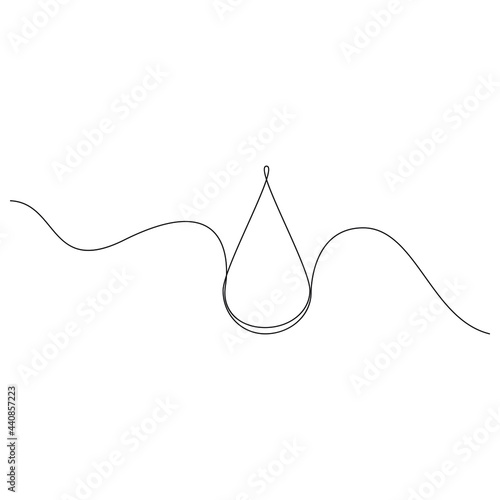 Капля одна линия. Drop one line. Black vector outline. Isolated white background.