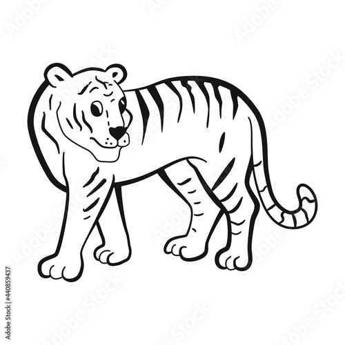 Тигр контур черный. Tiger contour black. Vector drawing. Element for the design of the New Year card.