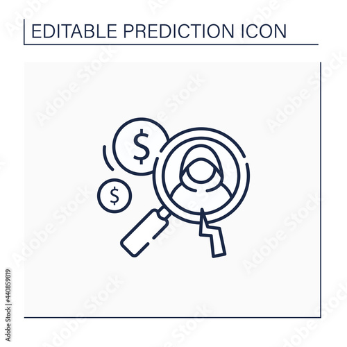 Detecting fraud line icon. Fraudulent schemes. Deception. Criminal acts. Careful research. Predictive analytics concept.Isolated vector illustration.Editable stroke
