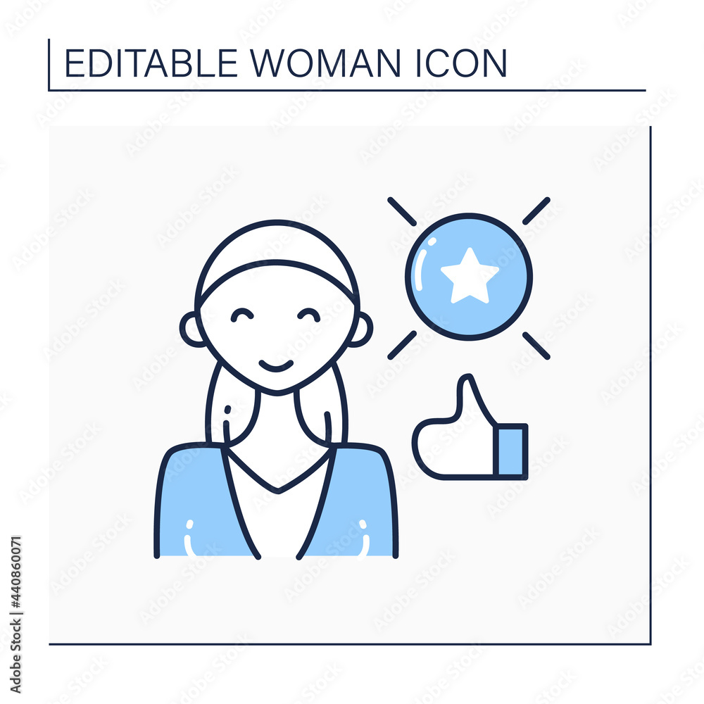 Success woman line icon. Wealth attainment, favor, or eminence. Status of having achieved and accomplished. Successful startup concept. Isolated vector illustration.Editable stroke Success woman line icon. Wealth attainment, favor, or eminence. Status of having achieved and accomplished. Successful startup concept. Isolated vector illustration.Editable stroke