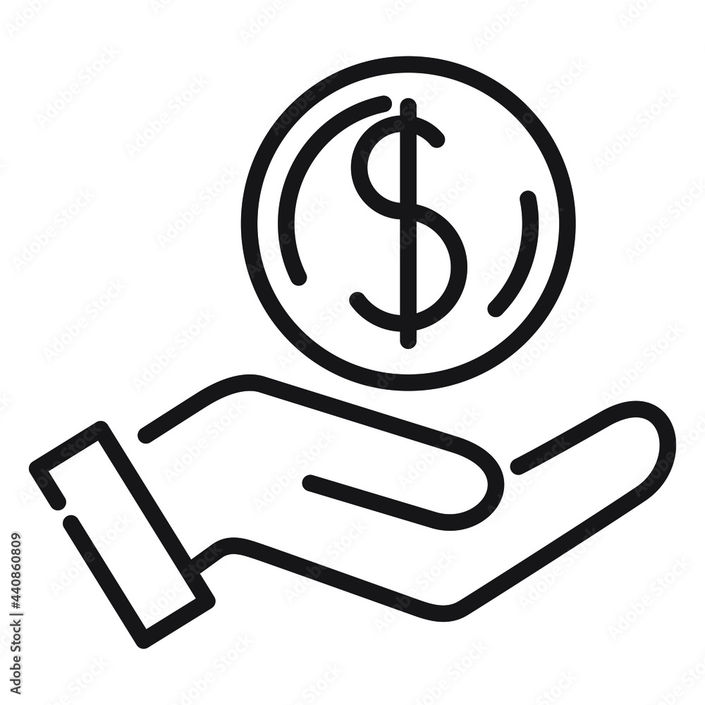 Hand money outline. Vector drawing. Isolated white background. Hand money outline. Vector drawing. Isolated white background.