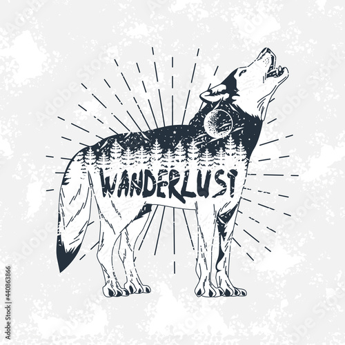 wanderlust lettering in wolf