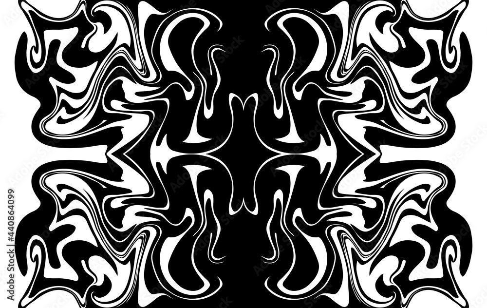 Black and White marble vector texture. Abstract symmetric liquid wavy background.