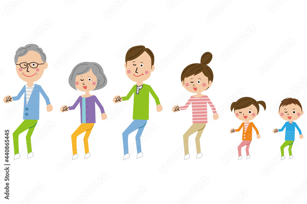 ポップな家族　笑顔でダンスする2　3世代家族